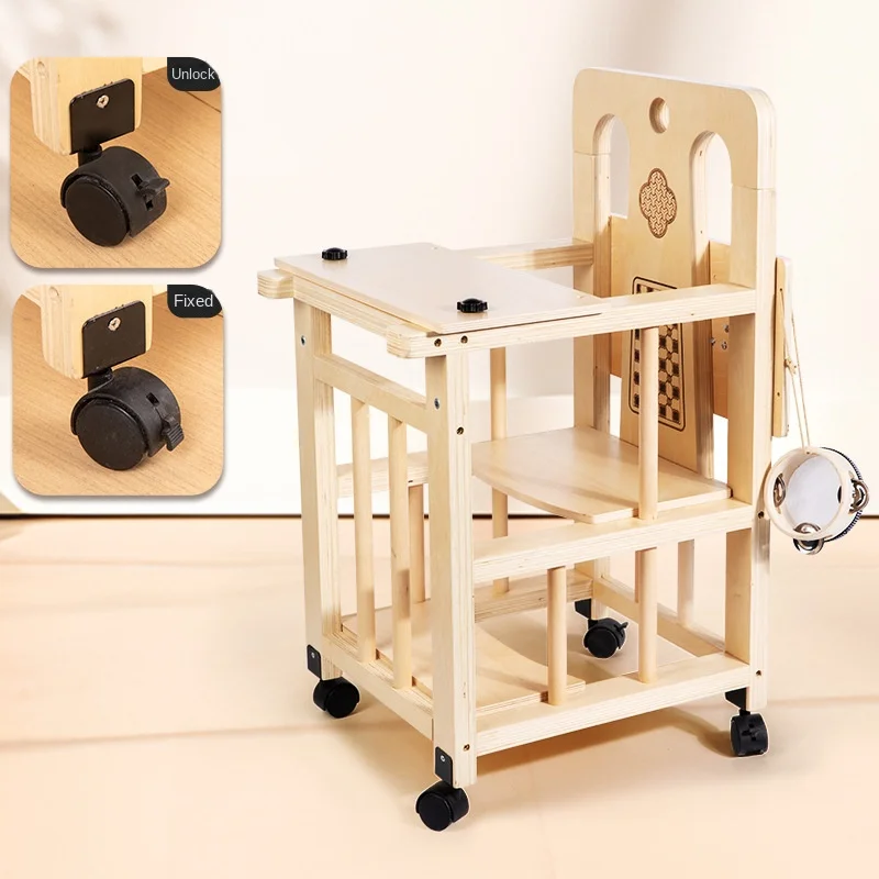 Multifunktions-Wachstumsstuhl für Kinder Montessori-Frühförderung Interaktives Holzspielzeug mit Klopf-Xylophon, Zahnrädern, Knöpfen und Trommel