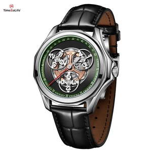 Factory Custom Wholesale Mechanical Men's Unique Watches Custom Logo Automatic Watch Black Leather Wristwatch