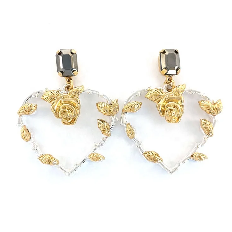 Classic Style Heart Shaped Fashion Pendant and Drop Earrings Flower Shaped and Hematite Glass Gold and Silver Plating for Women