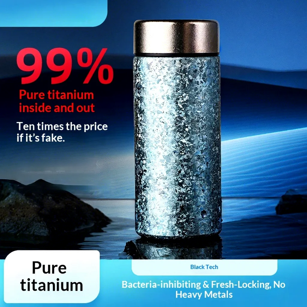 Termos kozarec iz čistega titana, 200 ml, dvoslojna antibakterijska in antioksidativna mini darilna ovojnica, luksuzna svetla oblika, ohranjanje temperature 6 ur