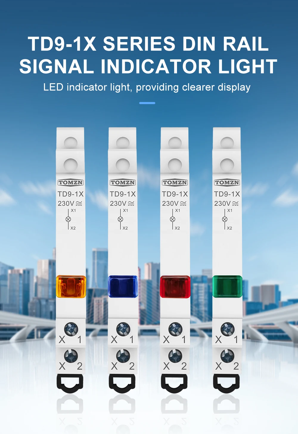 TOMZN Din Rail Install TD9-1X 230V AC/DC LED 8.5mm Signal Indicator ...