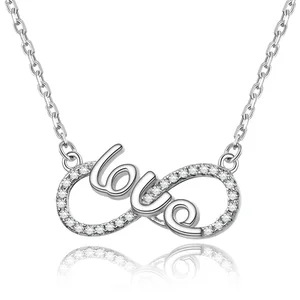 Trendy 25 Sterling Silver Infinity Initial Pendant Necklace | Personalized Letter Charm Zirconia Accents | Wedding Engagement