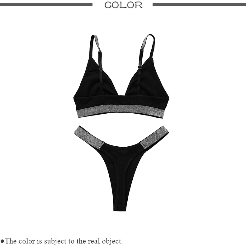 Sporty Women Attractive Sexy Bra Brief Set High Elastic Deep V Bra T