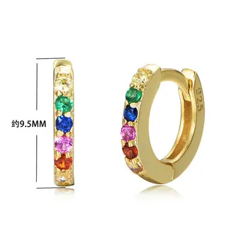 925 Sterling Silver 14k Gold Plated Color Crystal Tiny Small Rainbow Huggie Earrings