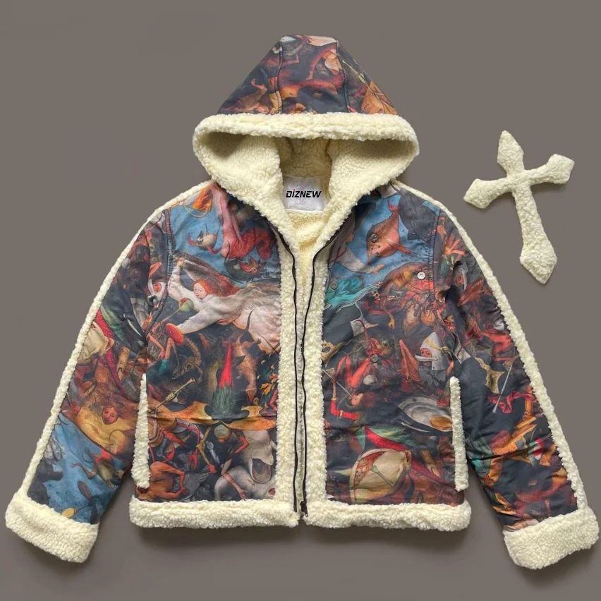 Men‘s 3D Embroidery Thick Winter Warm Hooded Cotton-padded Jacket Coat