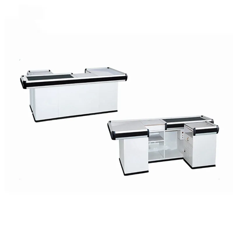 Checkout Counter With Conveyor Belt Used For Supermarket For