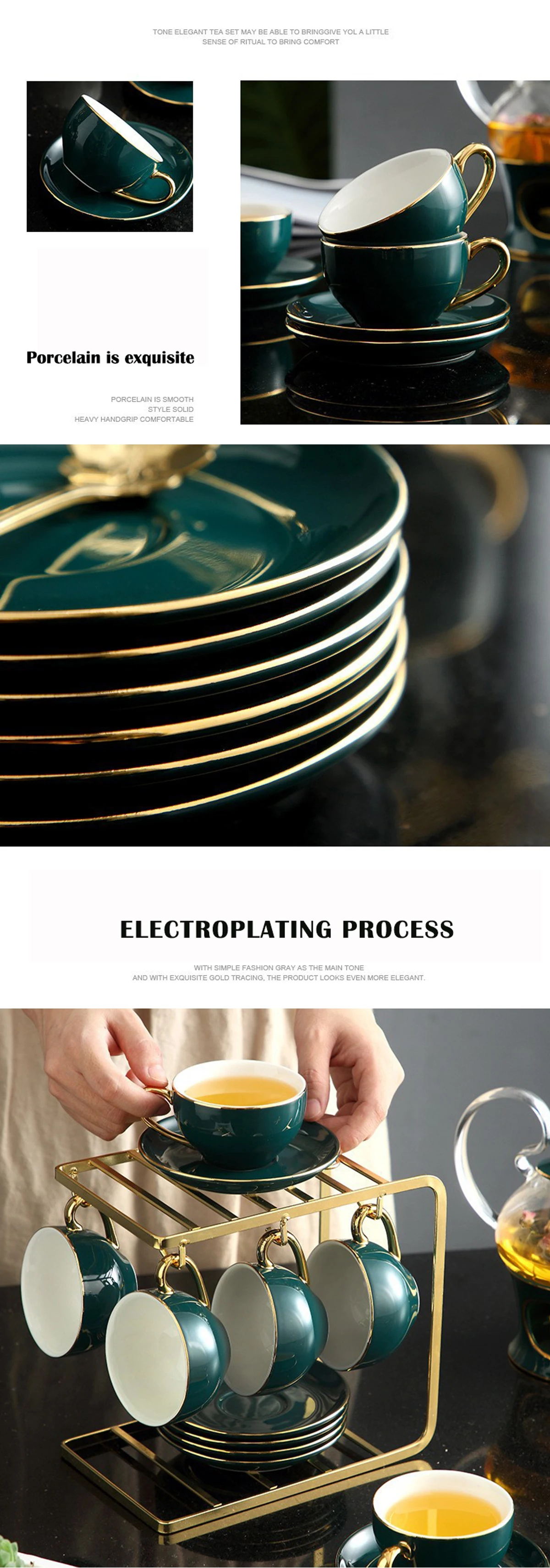 Nordic Style Modern Elegant Tea Cup Sets Green Afternoon Tea Pot Set