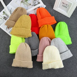 Ready to Ship Winter Solid Color Warm Parent-child Pullover Hat Baby Knit Beanies