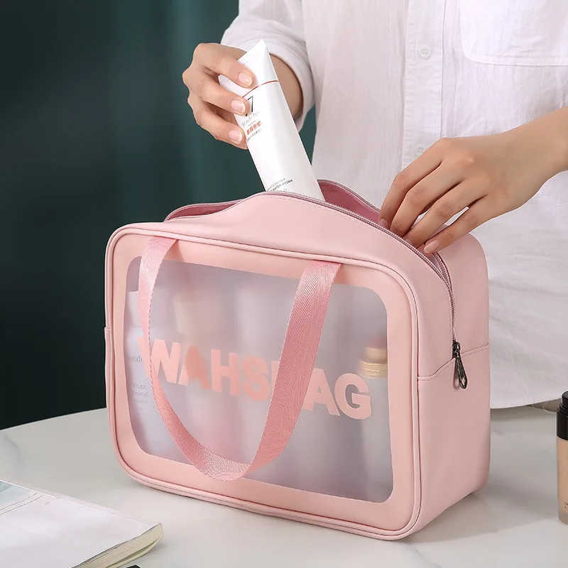 Wholesale Transparent Toiletry Storage Organizer Waterproof Pink Portable Wash Bag Custom Clear Pvc Makeup Travel Cosmetic Bag