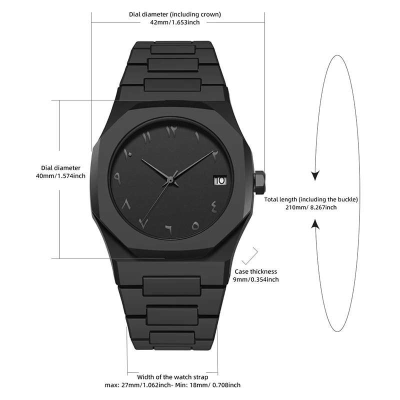 Brand Custom Your Private Label Logo Black Arabic Numerals Calendar Analog Watch for Man Manufacturer