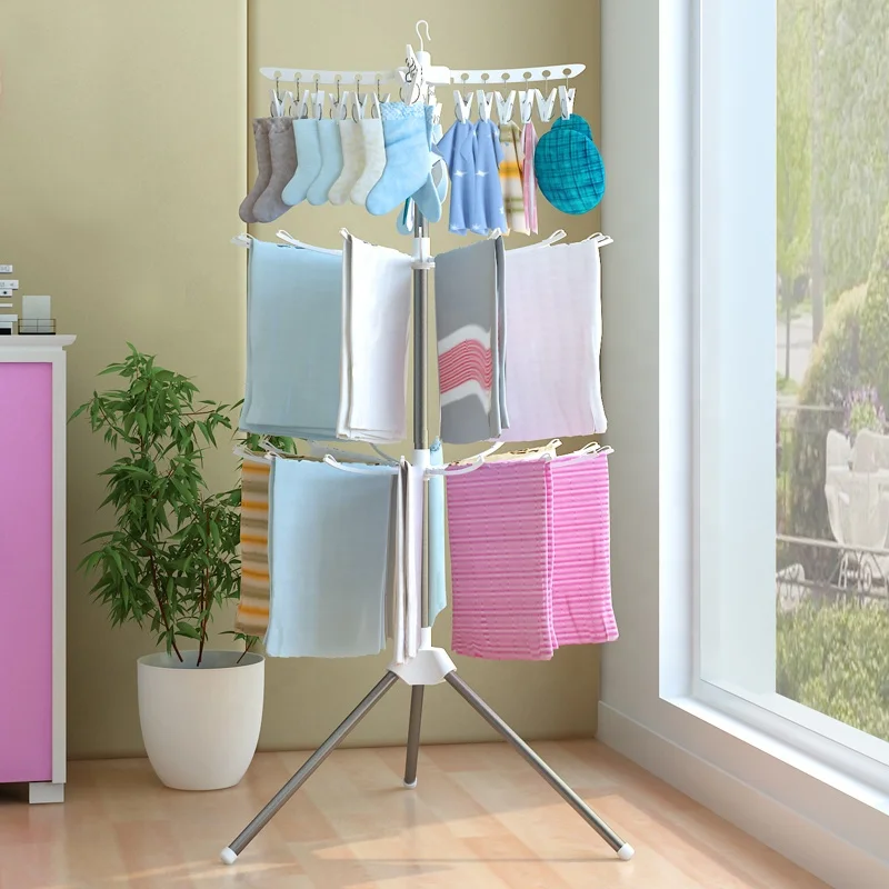 3 Tier Umbrella Clothes Drying Rack Clothes Garment Rack Adjustable Laundry Rack with Foldable Wings Shape
