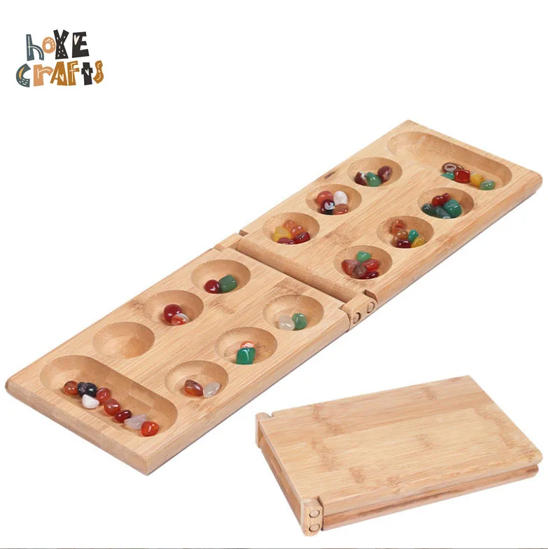 WE Games Folding Mancala - Solid Wood Board & Glass Stones, 1 unit