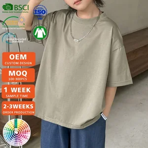 Kids Unisex Oversized Drop Shoulder Boxy Heavyweight Cotton Tee Summer Custom Logo Solid Color Crewneck Boys Plain T-Shirts