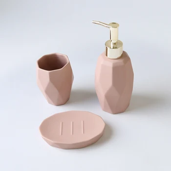 wholesale bulk nordic matte pink hotel home bathroom accessories set cheap ceramic bathroom set