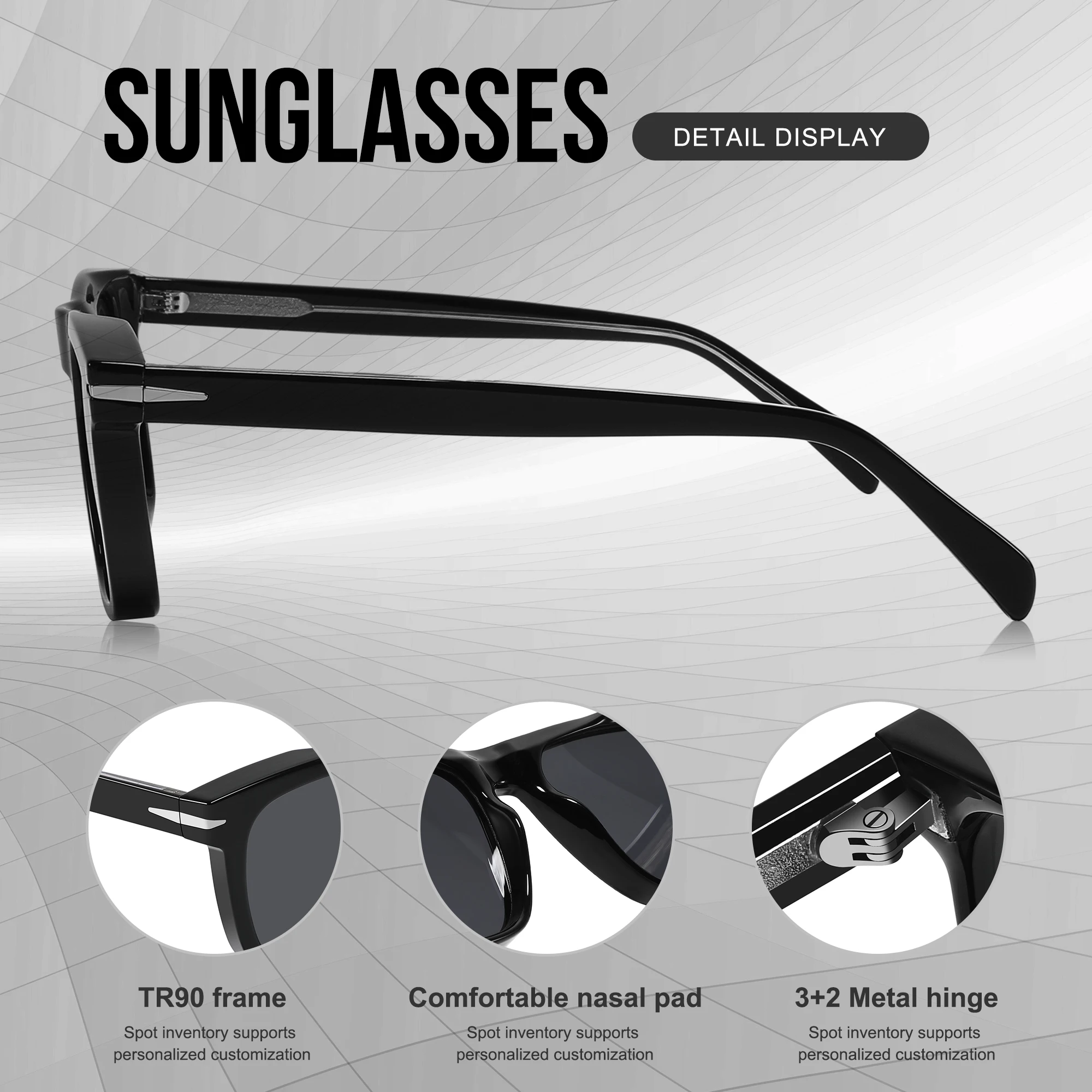 Conchen Ready Stock Square TR90 Frame Sunglasses Acetate TAC Polarized Men Women Sunglasses 2023