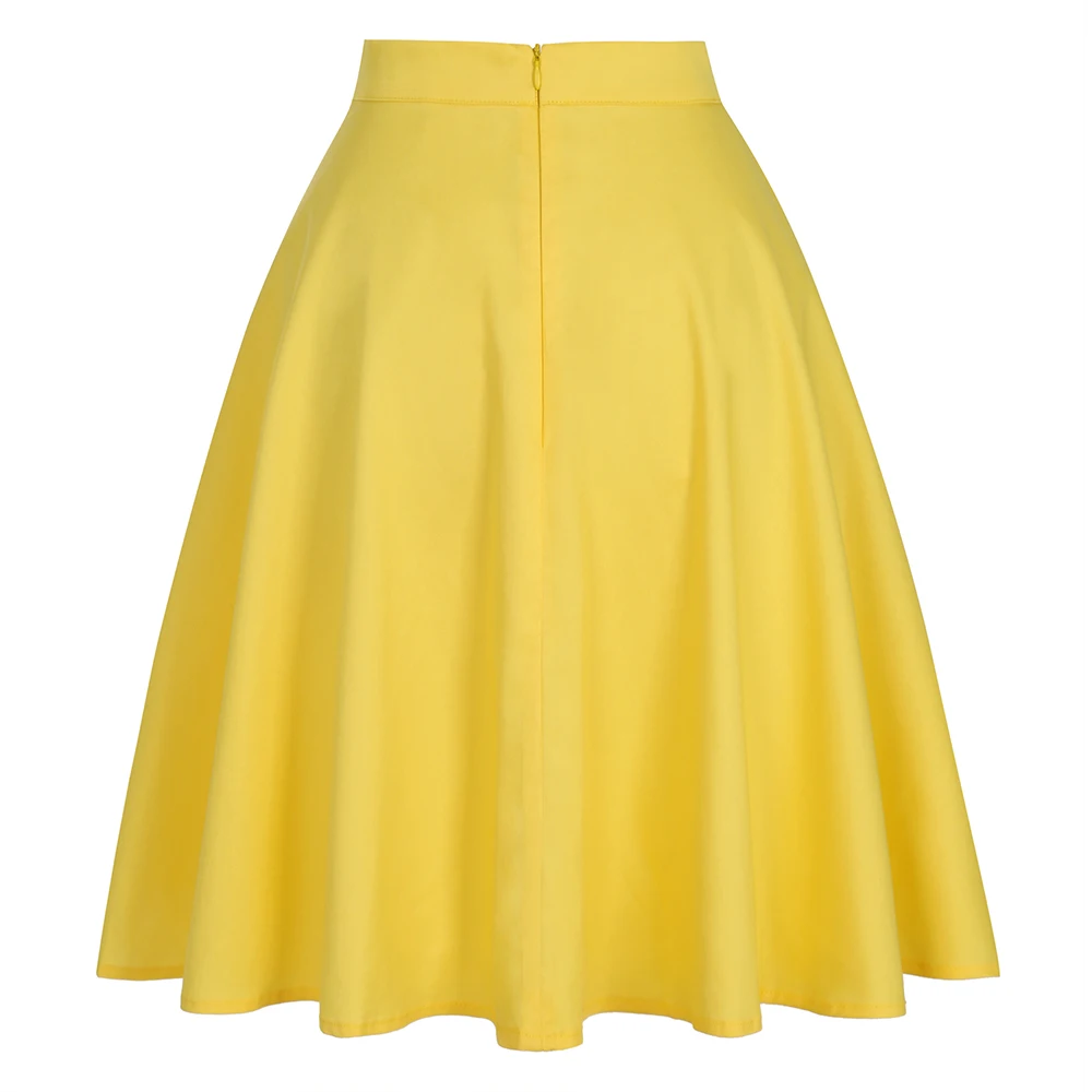 2021 Spring Summer Casual Women Skirt Yellow Solid Pure Color High Waist  School Retro Vintage 50s 60s Cotton Summer Skirts - Buy Yellow Skirt,Solid  