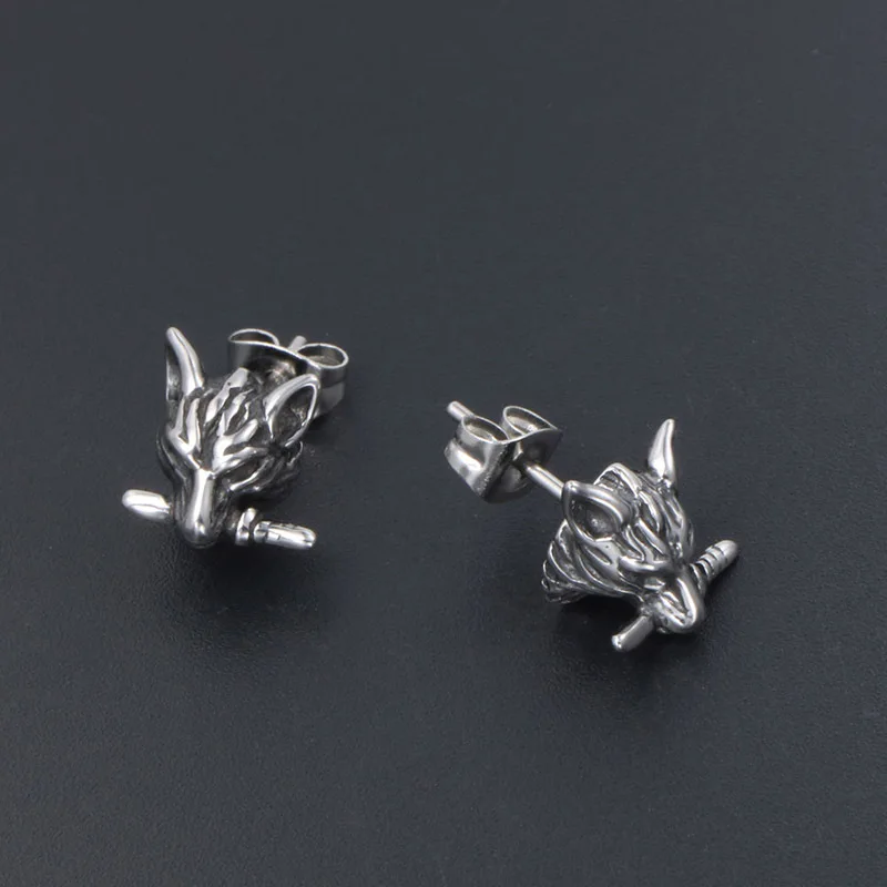 アクセサリー Animal Fetish Pierced Earrings - Silver Antique 316L Stainless Steel Animal Wolf Sword Punk Gothic