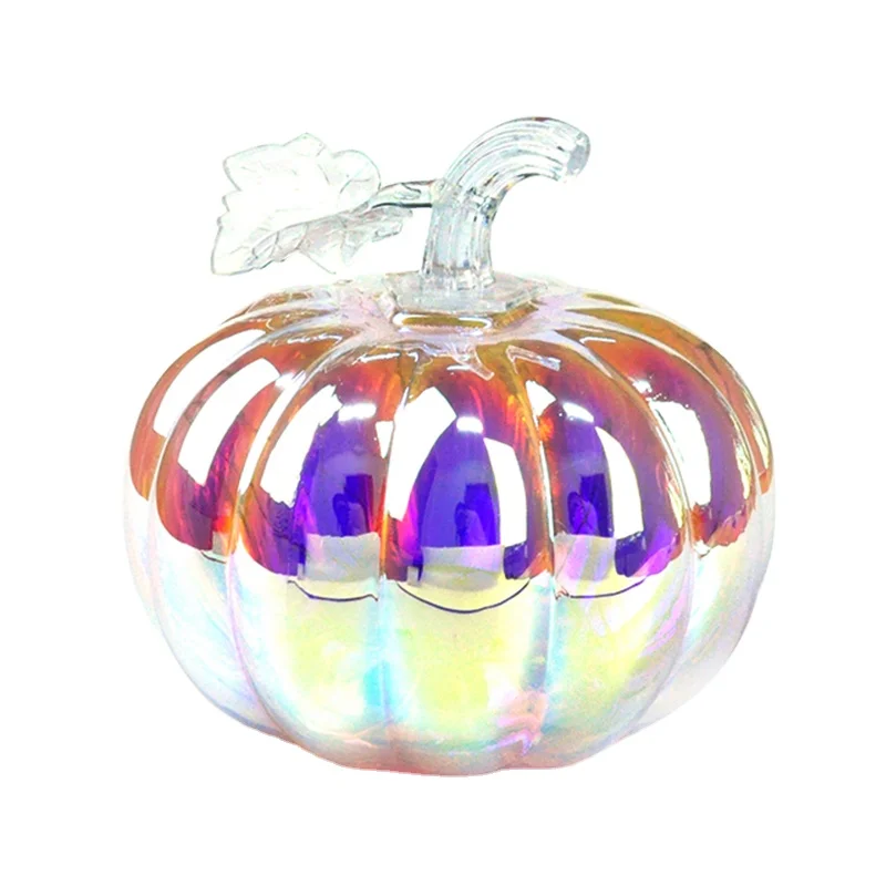 Halloween glass pumpkin with led lights decoration hand blown glass pumpkin for sale