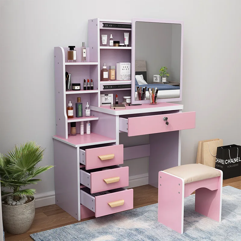 High Quality European and American Light Luxury Minimalist Style Dressing Table With Large Mirror LED Lights Makeup Vanities