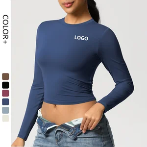 Womens Long Sleeve Breathable Shirts Workout Crop Durable Tops Yoga Tee Mild Support Crop Top Shirts Feeling Athletic Top