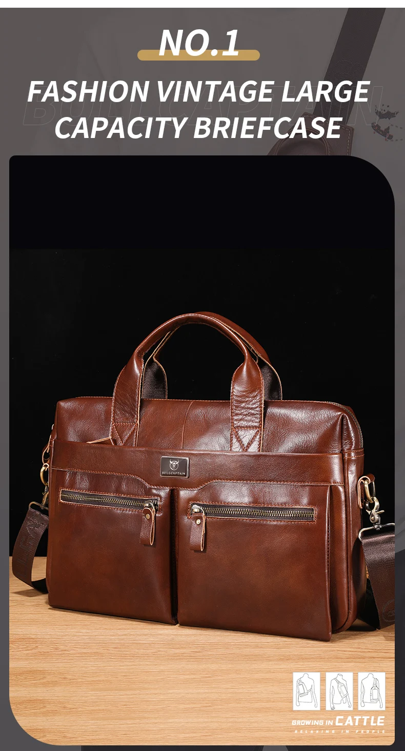 Bullcaptain Men's Bag Genuine Leather Men Briefcase For Laptop 15 ...