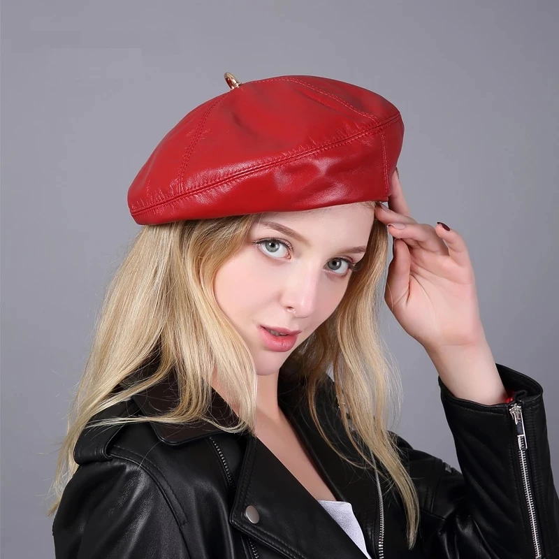 Leather Beret Hat - French Style for Women display picture 3