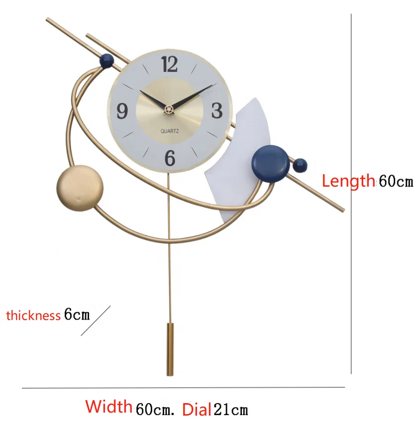 Colorful Metal Silent Quartz Modern Pendulum Wall Clock Home Decor Luxury