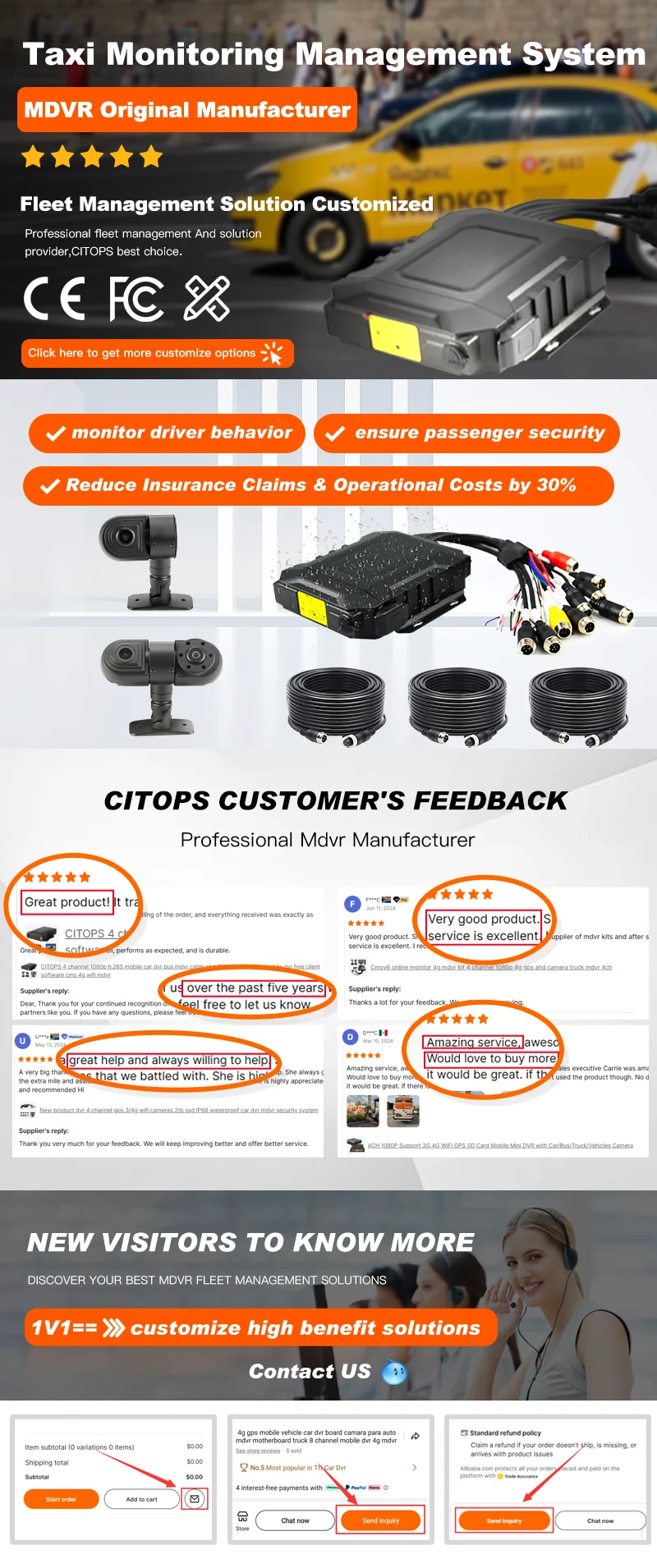 product citops taxi mdvr management system real time gps tracking driver behavior monitoring  intercom for fleet accident prevention-0