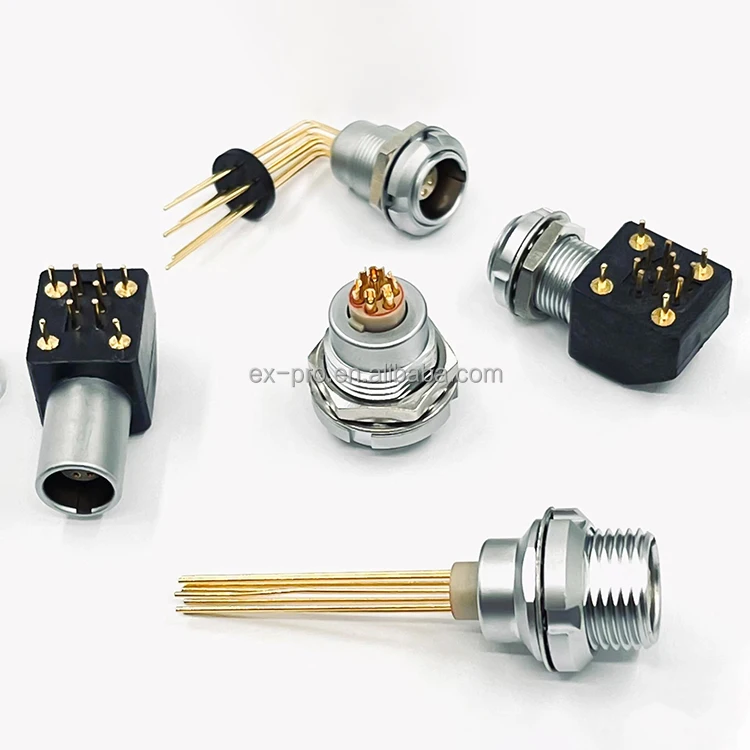 2B Medical Equipment Connector Fixed Socket With Two Nuts Elbow 90 Angle Contact for PCB Circular Precision Connector