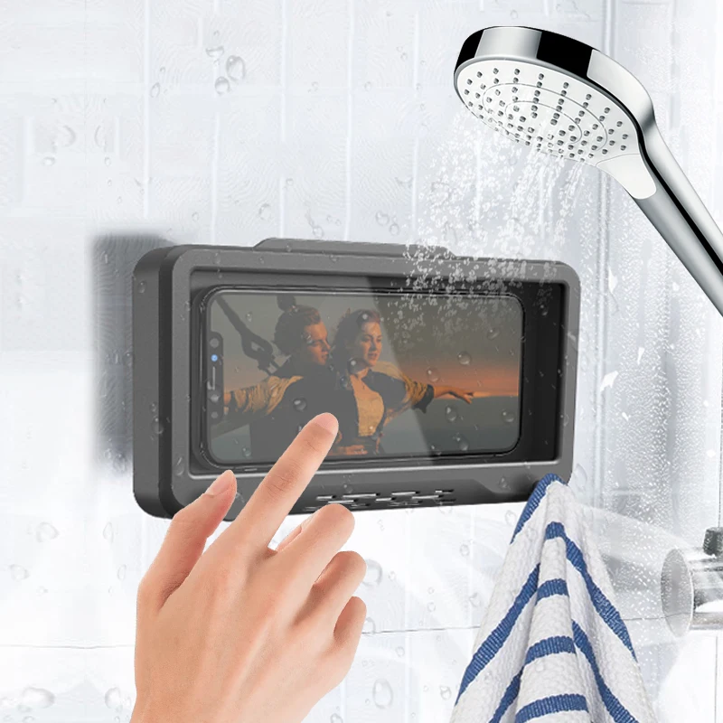 Best Selling Wall Mount Shower Waterproof Phone Holder Bathroom Protective  Cover Clear Touch Screen Cellphone Shower Stand