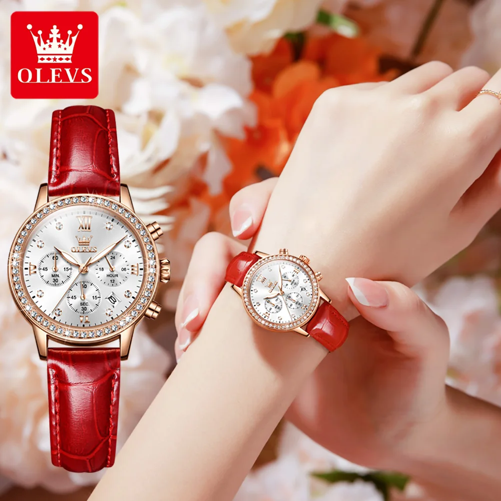 Red Best Ladies Designer Watches OLEVS 9933 Luxury Watches Women