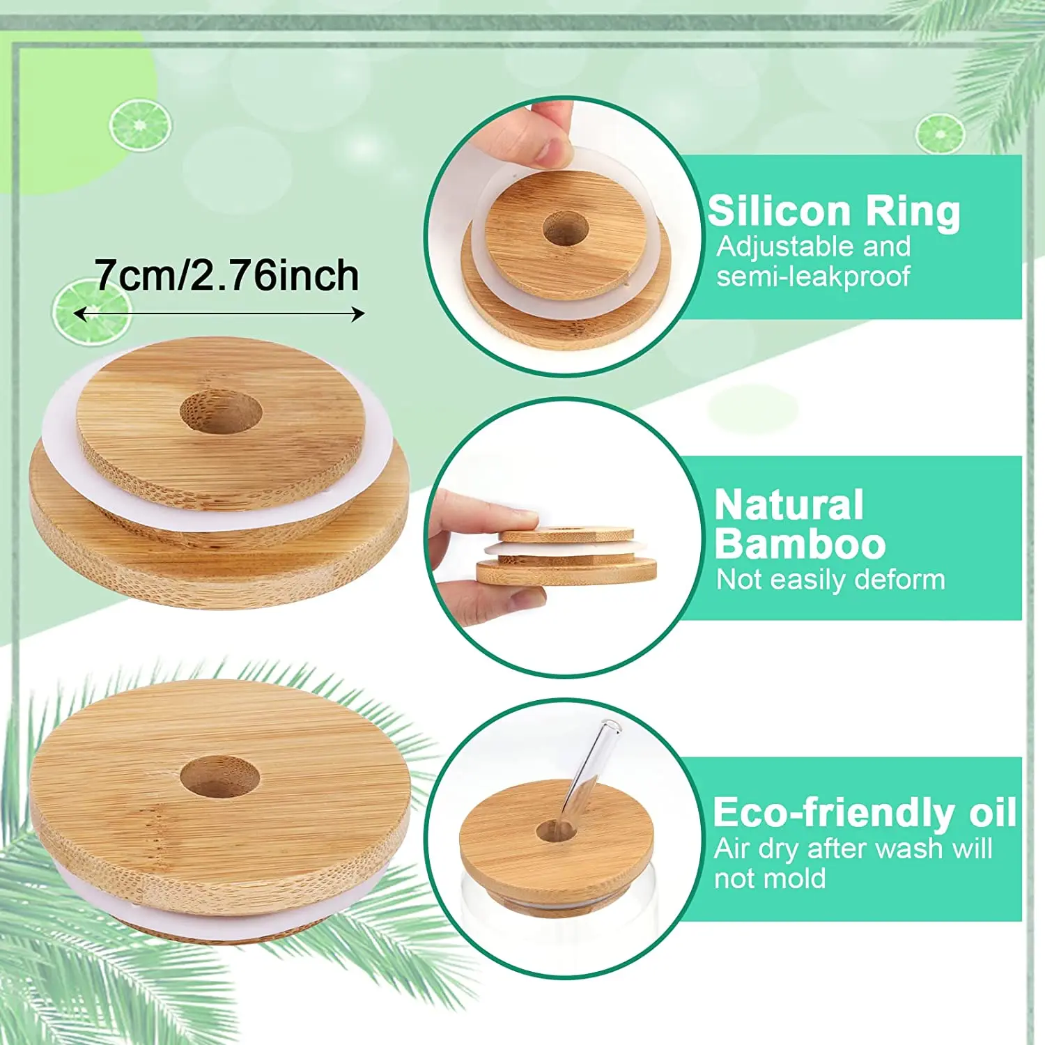 17oz Glass Cups With Bamboo Lids And Glass Straw Reusable | Seychelles