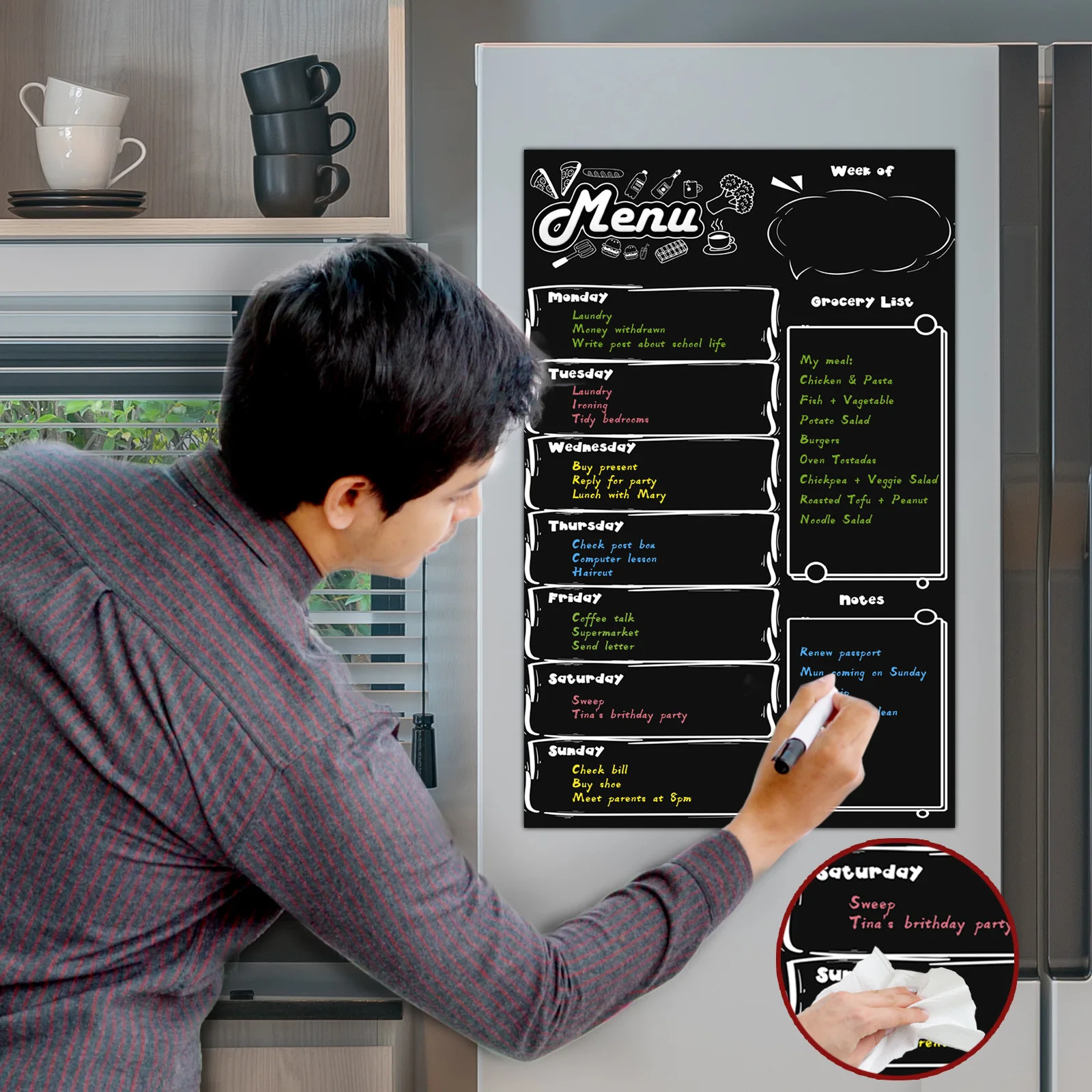 Magnetic Refrigerator Whiteboard Weekly Menu Meal Planner Grocery Shopping List Dry Erase Board for Kitchen Fridge Magnet