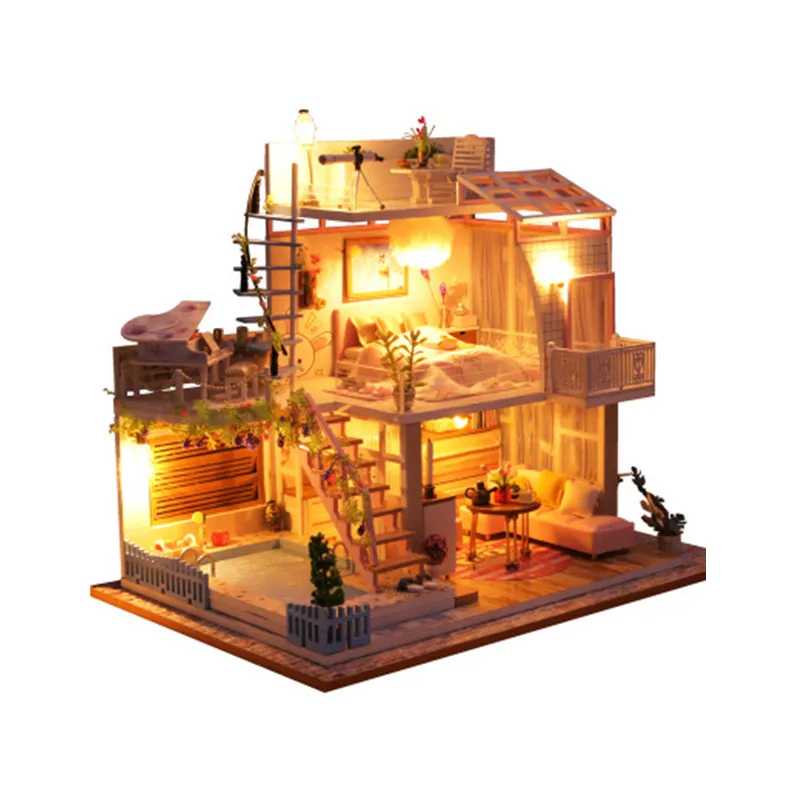 assembled wooden dollhouse