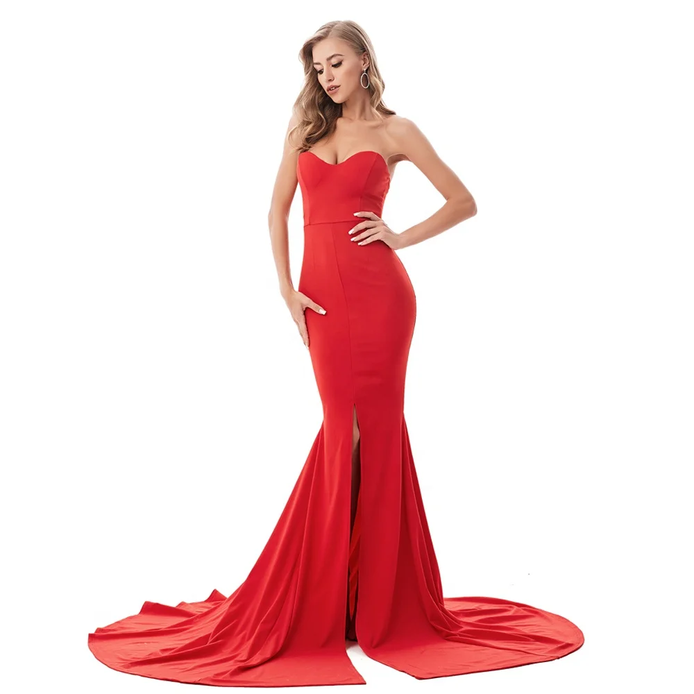 
Классическое однотонное эластичное вечернее платье без бретелек с длинным шлейфом, без рукавов, для свадебной вечеринки, для подружки невесты 
