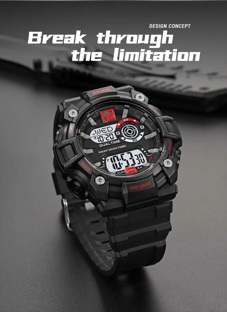 SKMEI 2018 sports new style mens digital watch creative Silicone band water proof Chronograph character student watch design