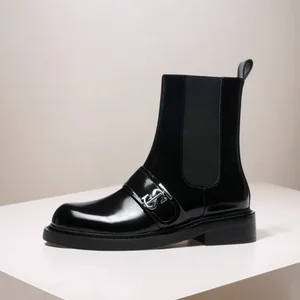 2026 New Fashionable Retro Metal Buckle Flat Bottom Short Boot Soft, Comfortable, Simple, Wide Tube Women's Short Boot