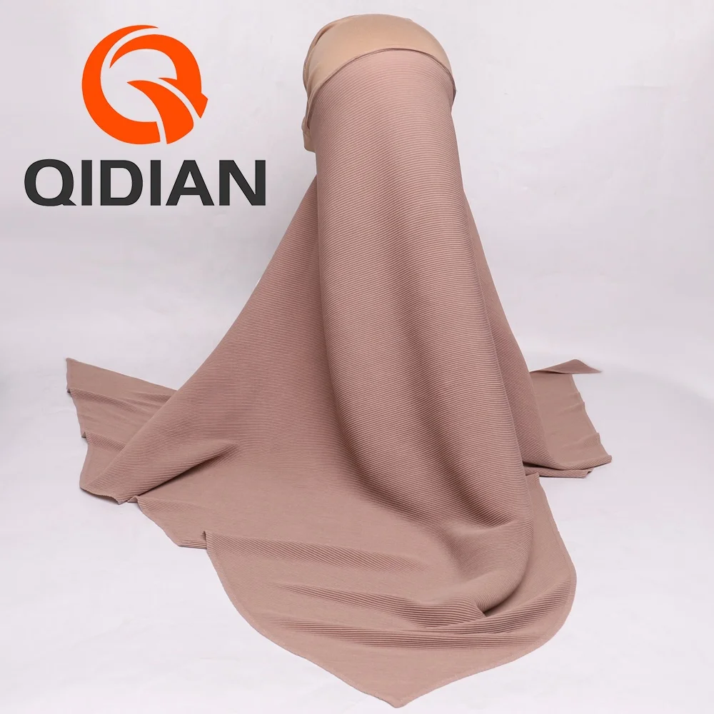 Custom Mini Pleated Triangle Chiffon Shawl Instant Attached Inner Women Hijab Scarves Easy to Wear