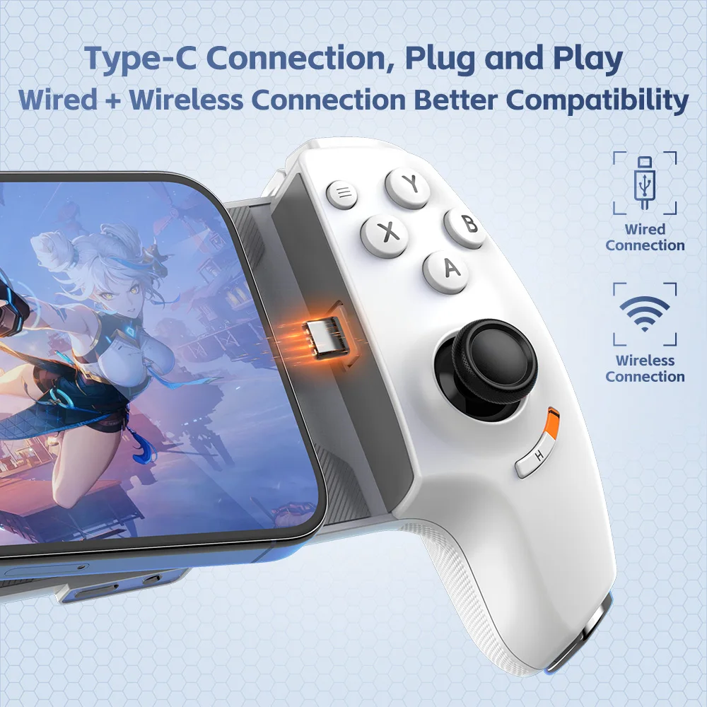 Manette de jeu mobile Gamwing AoBing Max, joystick USB-C filaire et Bluetooth compatible Android, iOS, PC et Switch.