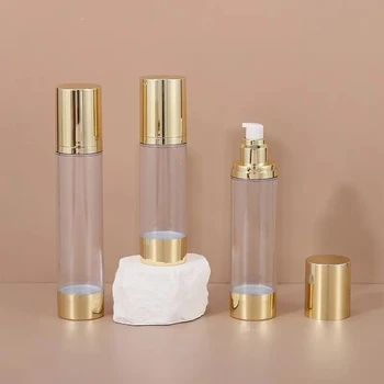 Skin Care Serum Empty Plastic Gold Transparent Lotion Pump Airless Pump Bottle 80ml 100ml 120ml Cosmetic Pump Airless Bottle Set