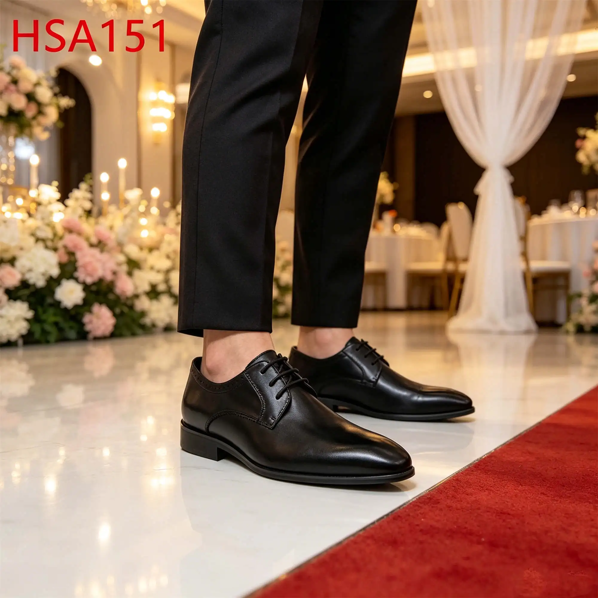 ZYF,Award Ceremony Lace up Style Full Grain Leather Derby Shoes Sleeker Appearance Design Black Fashion Dress Shoes HSA151