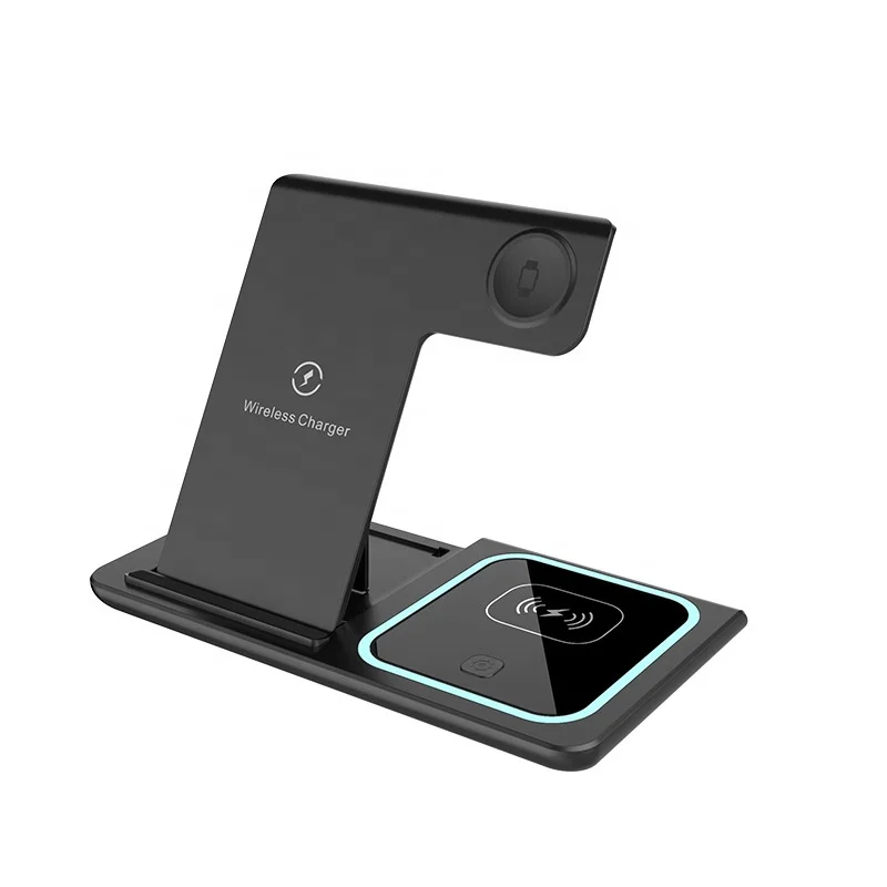 3-in-1 Smart Watch Charging Dock Station Foldable 15W Fast Wireless Charger USB Type C Phone Holder Earphone Dock 10W Output