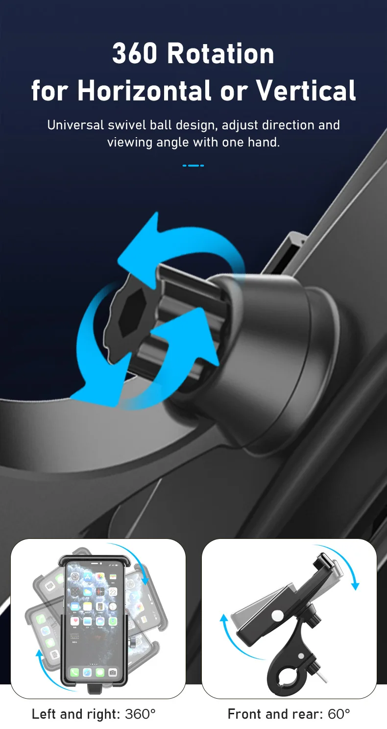 Aluminum Alloy Cycling Mobile Phone Holder 360 Rotation for Electric Bike & Motorcycle for Bicycle Parts