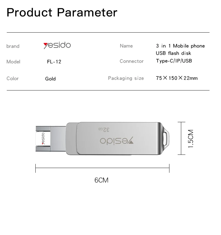 YESIDo New Design Zinc Alloy Shell with OTG Adapter Function USB Memory Sticks Memory Cards