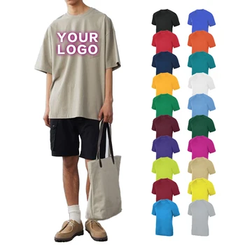 Men's S-4XL Custom Printed 240GSM Cotton Heavyweight Drop Shoulder T-Shirt Summer Streetwear Oversized Plus Size T-Shirt