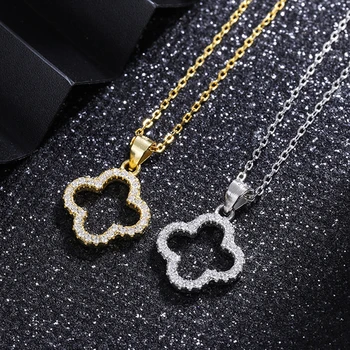 Vana Silver With White Gold Rhodium Plated Four Leaf Clover Necklace Jewelry Set 925 Sterling Silver Jewelry Necklace