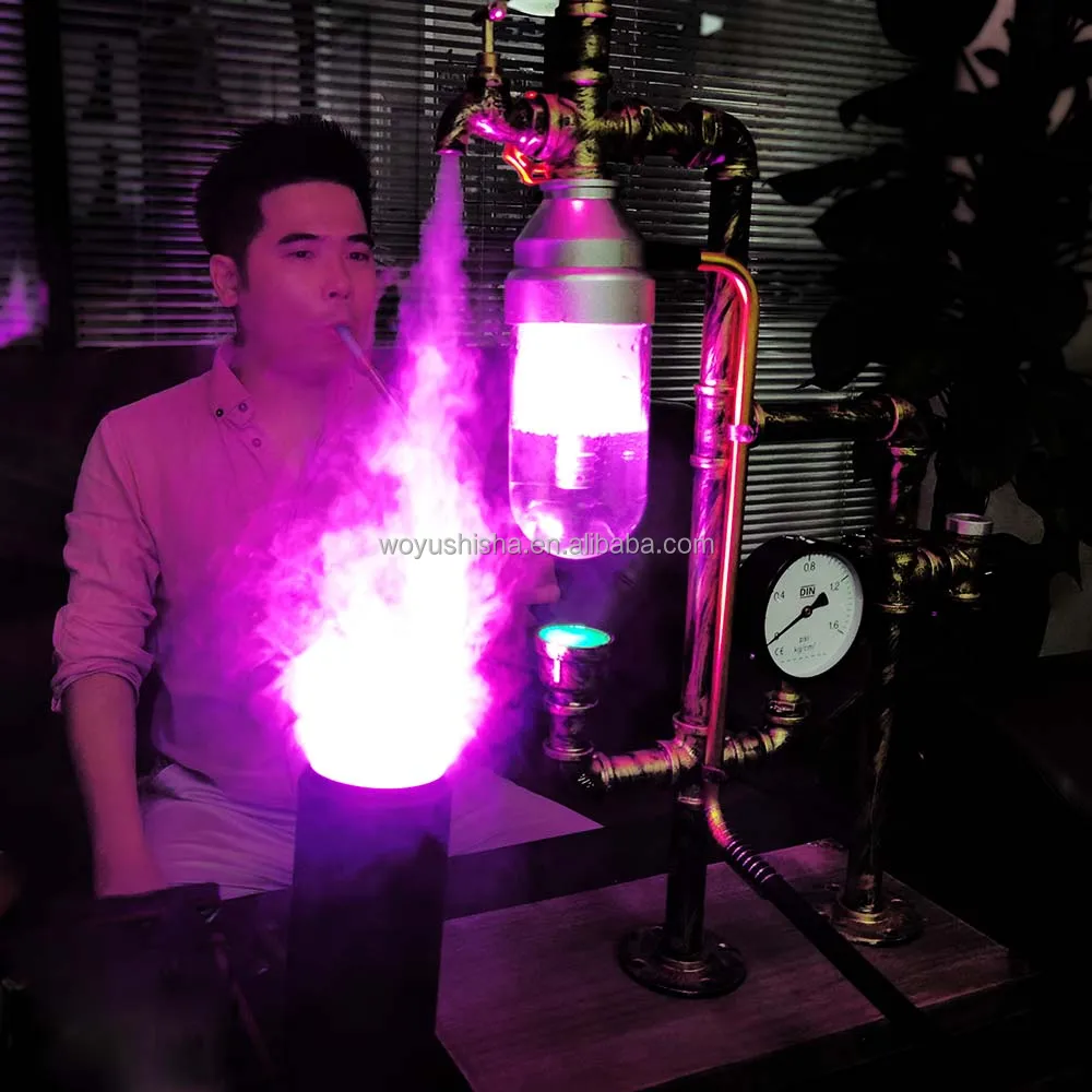 Custom Big Huka Sisa Metal Stem Shisha Kit Rechargeable Led Light Unique Design Bar Hookah