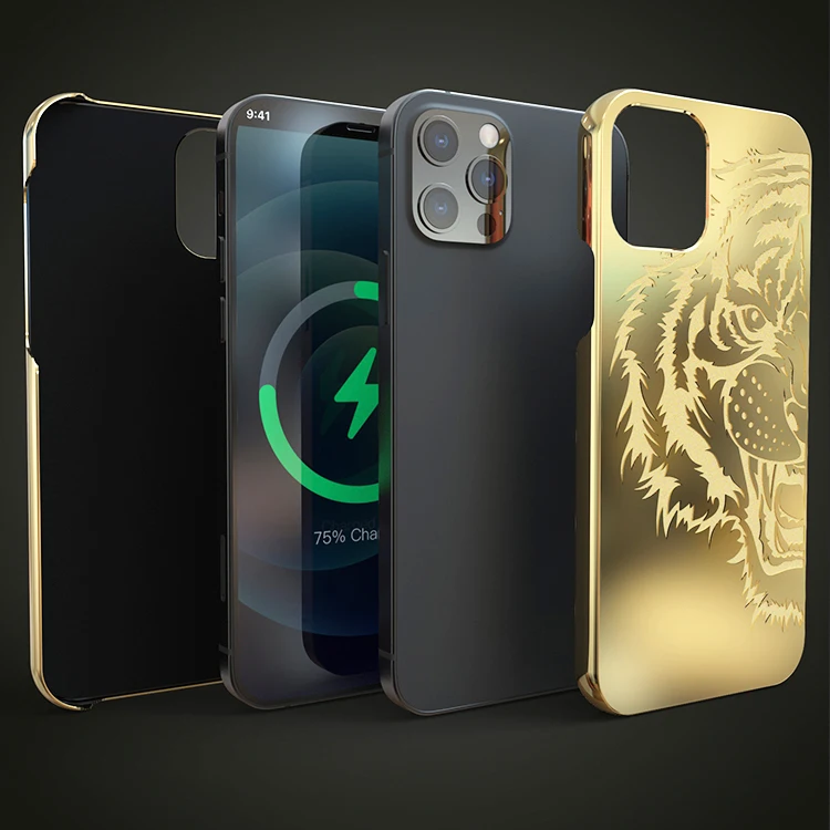 Customizable pattern logo texture plastic protective case gold plated luxury mobile phone case for iPhone