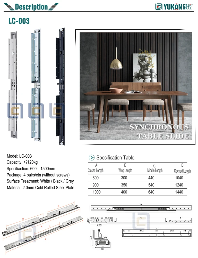 Metal Extendable Table Slide Folding Extension Mechanism Telescopic