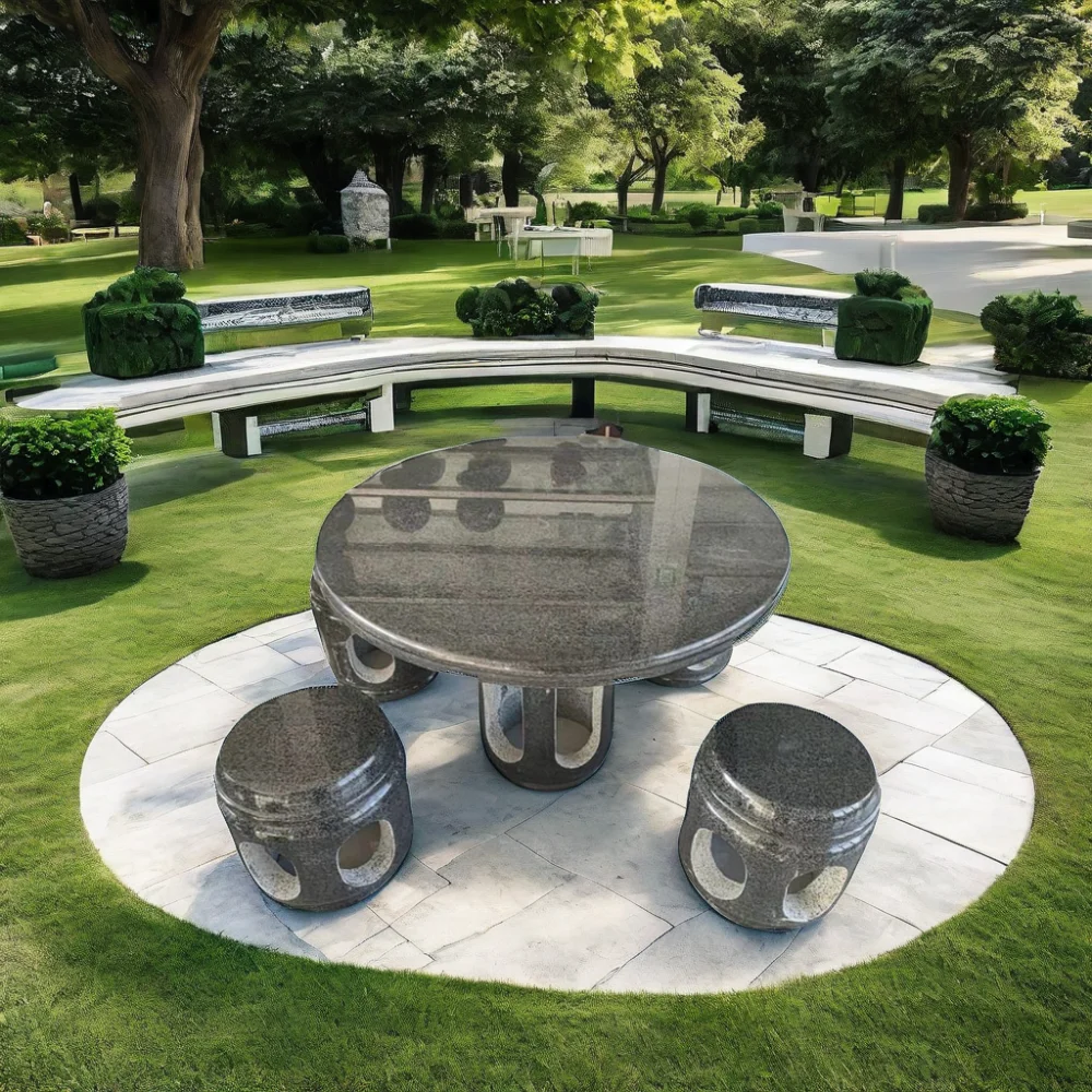 Custom Marble Granite Stone Garden Table With Benches And Chairs ...